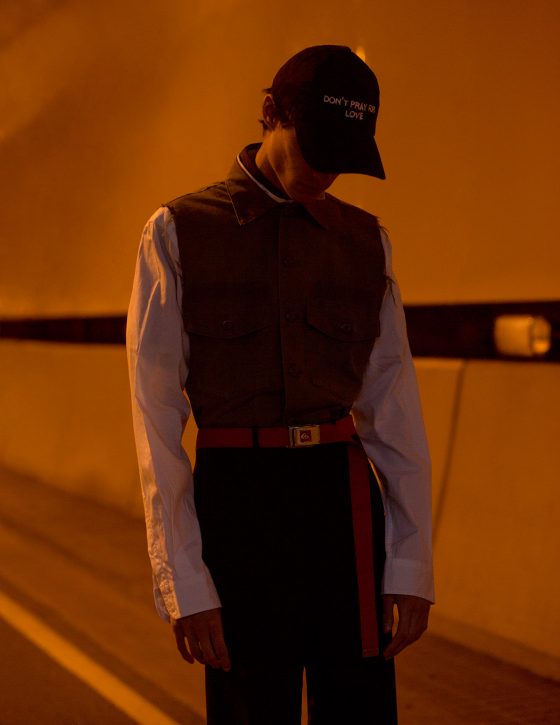 Hat Nasaseasons, shirt J.Crew, military vest stylist's own, trousers Sandro.