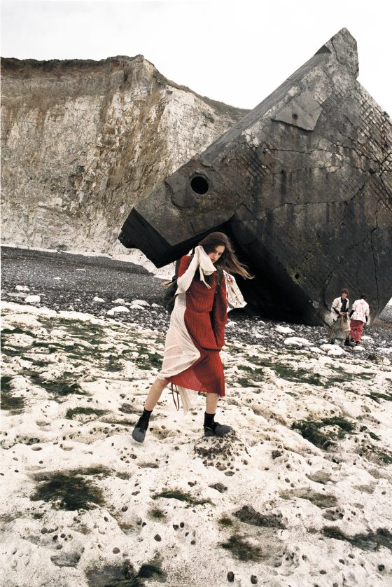 Veronica wears dress by Marni, scuba trainers by Camper.