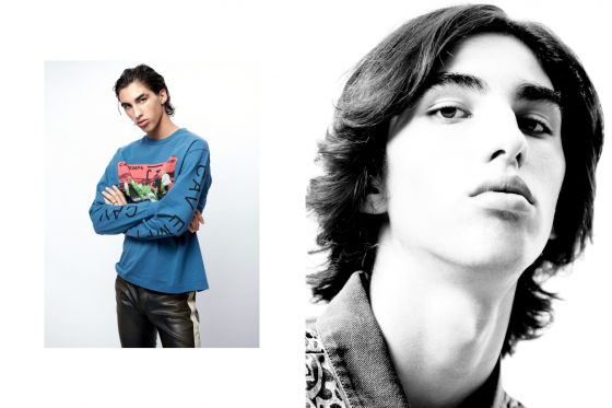 Left:T-shirt Cav Empt,leather trousers Replay. Right :Jacket 424.