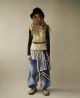 Top John Lawrence Sullivan, Gold embroidered top TOGA ARCHIVES, Trousers Per Gotesson, Boots Dior Homme, Belt Jimmy Choo, Hat and scarf TenMotiwa