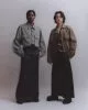 Teddy: Shirt by Dries Van Noten, skirt by Ann Demeulemeester, boots vintage Vivienne Westwood. Eason: Jacket by Acne Studios, vest Atika Vintage, skirt Celine Homme, earrings by Slim Barrett, boots by Underground